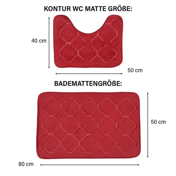 HOMESMART 2er-Set gepr&auml;gte Flanell-Badematte mit rutschfester Unterseite, Rot image number 3