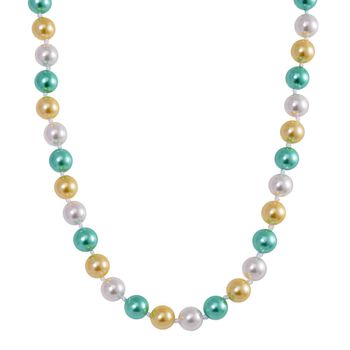 Goldene, wei&szlig;e und gr&uuml;ne Muschelkernperlen-Halskette, 50cm