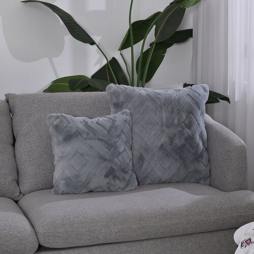 Superweicher Mikroplusch 2er-Set Sofa-Kissenbezüge mit Rautenmuster, 45x45 und 60x60 cm, Dunkelgrau image number 0