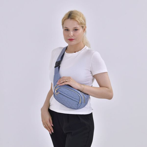 Multifunktionale RFID-geschützte Nylon Gürteltasche mit Schnellverschluss, 36x4x13cm, Blau image number 2