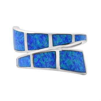 Simulierter Blauer Opal Ring 925 Silber rhodiniert (Gr&ouml;&szlig;e 16.00)