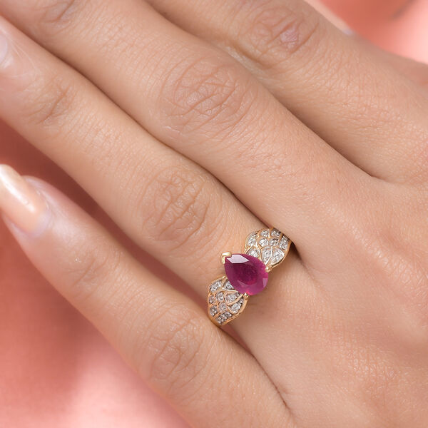 Afrikanischer Rubin und Zirkon Ring 925 Silber vergoldet  ca. 1,82 ct image number 3