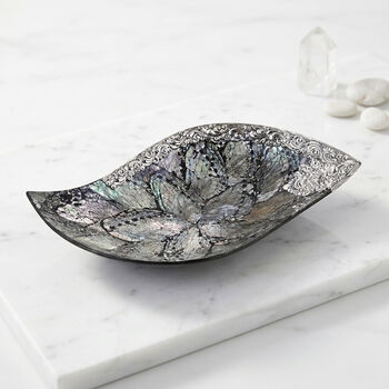 D'Joy Royal Bali- Abalone Muschel blattf&ouml;rmige Dekoschale, 925 Silber, 23x16x4cm