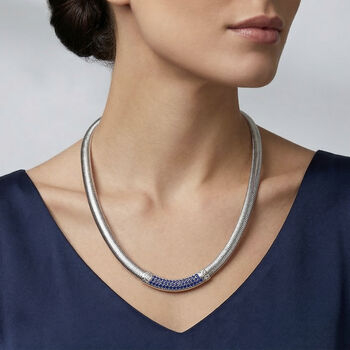 Blaue Kristall 50+5cm Halskette in Silberton