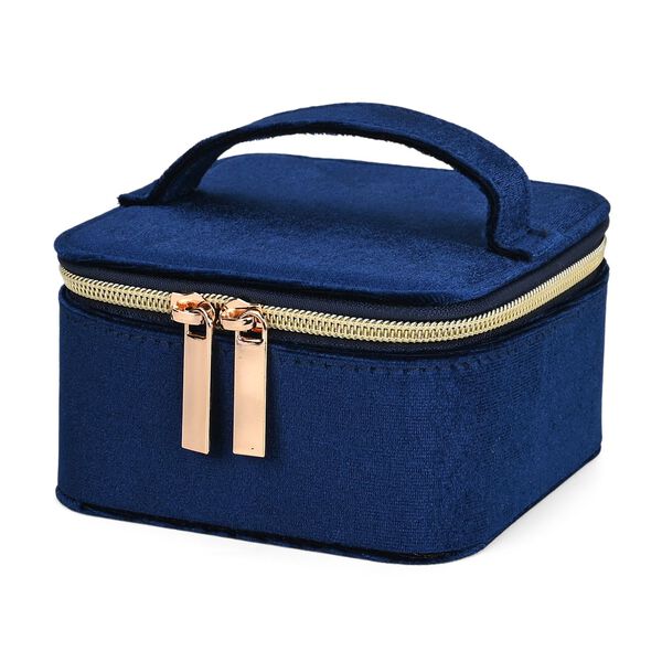 Samt-Schmuckbox mit 4 transparenten Schmuckbeuteln, 12x12x7 cm, Dunkelblau image number 3