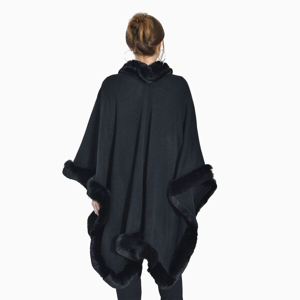 Kunstpelz-Ruana, Einheitsgr&ouml;&szlig;e - Schwarz image number 2