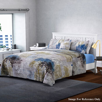 3er-Set Bettbezug und Kissenbezug, Baummuster, Grau und Mehrfarbig