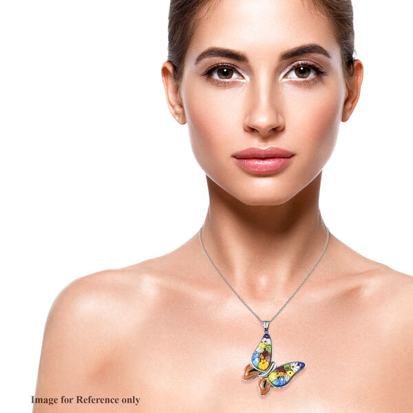 Murano Stil Schmetterlings-Glas-Anhänger mit Kette, Edelstahl ca. 5,00 ct image number 3
