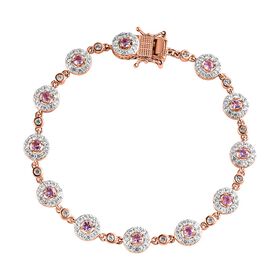 Lila Spinell, weißer Zirkon Armband, ca. 20 cm, 925 Silber rosévergoldet, ca. 6.19 ct