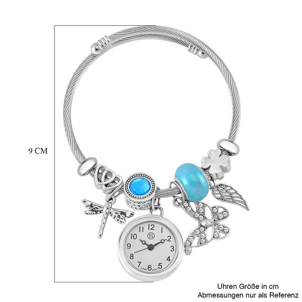 STRADA - Japanisches Uhrwerk mit wei&szlig;em Kristall, Stahl-Glanz, blaue Perlen und Charms, Edelstahl image number 7