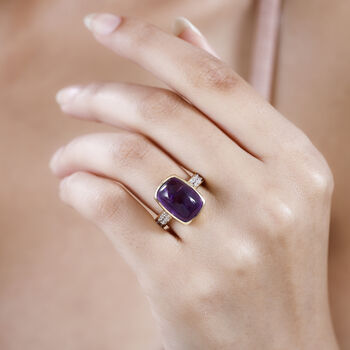 Afrikanischer Amethyst, wei&szlig;er Zirkon Ring, 925 Silber vergoldet (Gr&ouml;&szlig;e 20.00) ca. 7.97 ct