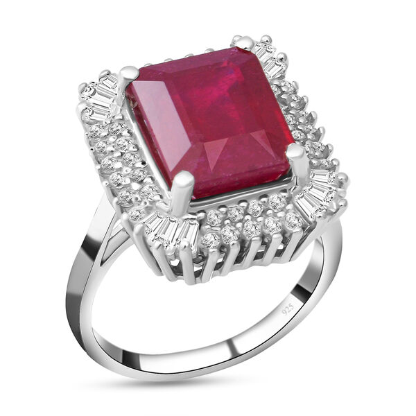 Afrikanischer Rubin und Zirkon Halo-Ring, 925 Silber platiniert image number 3