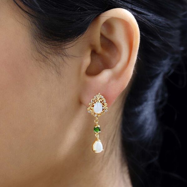 AA Nat&uuml;rlicher, &auml;thiopischer Welo Opal, Nat&uuml;rlicher Chromdiopsid Ohrringe 925 Silber Gelbgold Vermeil ca. 2,64 ct. image number 4