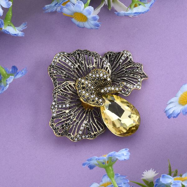 Mehrfarbiger Kristall Brosche Antikes Gold image number 2