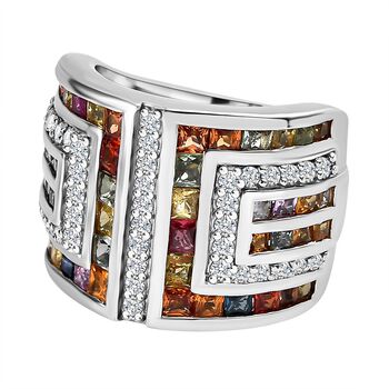 Mehrfarbiger Saphir Ring, 925 Silber platiniert (Gr&ouml;&szlig;e 17.00), ca. 4.40 ct