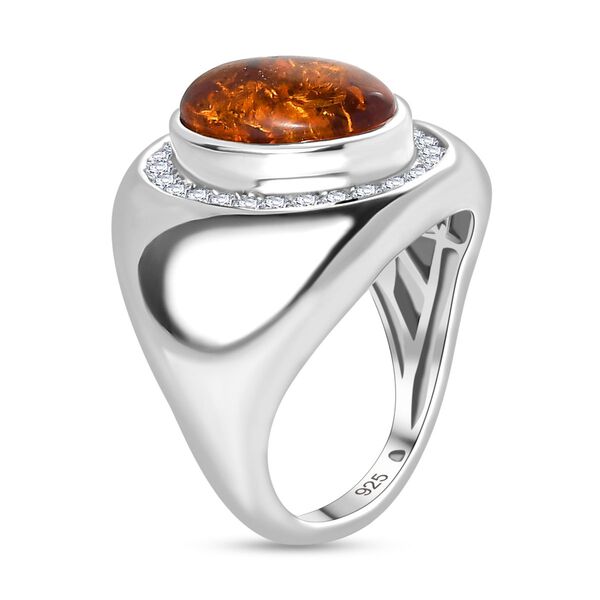 Natürlicher baltischer Bernstein, Weißer Zirkon Ring 925 Silber rhodiniert (Größe 17.00) ca. 1.71 ct image number 5