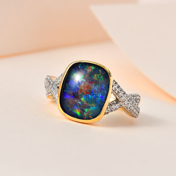 Boulder Opal Triplett und Zirkon Ring - 3,96 ct. image number 2