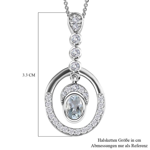 Espirito Santo Aquamarin und wei&szlig;er Zirkon Anh&auml;nger mit Kette , 925 Silber platiniert ca. 1.31 ct image number 7