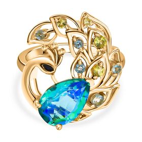 Pfau Quarz Triplett, Paraiba Apatit und Peridot Ring - 3,83 ct.