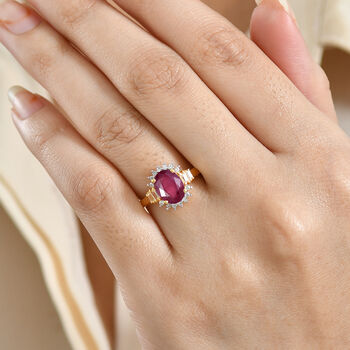 D'Joy afrikanischer Rubin, wei&szlig;er Topas und Zirkon Ring - 3,13 ct.