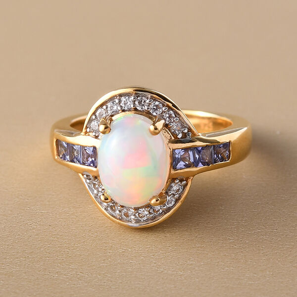 Natürlicher, äthiopischer Opal und Tansanit-Ring, 925 Silber Gelbgold Vermeil  ca. 1,79 ct image number 2