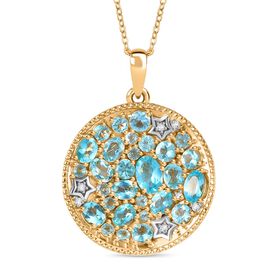 D'Joy AAA Blauer Apatit Schmuckset ca. 50 cm 925 Silber 750 Gelbgold Vermeil und 925 Silber Rhodiniert (10-15 Werktage Lieferzeit) ca. 4.30 ct