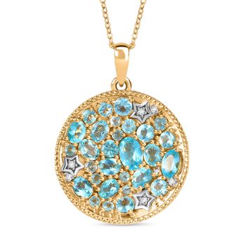 D'Joy AAA blauer Apatit und Zirkon zweifarbiger Anh&auml;nger mit 50cm Kette - 4,30 ct.