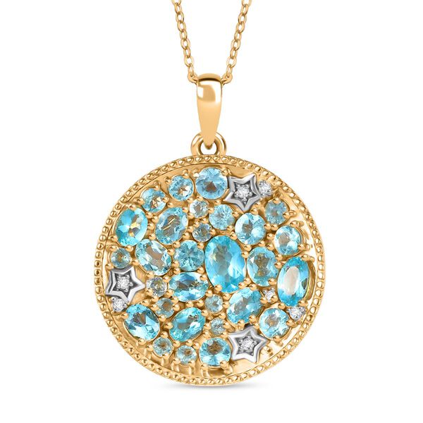 D'Joy AAA blauer Apatit und Zirkon zweifarbiger Anh&auml;nger mit 50cm Kette - 4,30 ct.