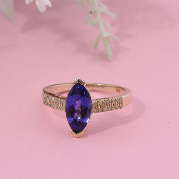 AAA Tansanit und nat&uuml;rlicher, gelber Diamant Ring in 585 Gold - 2,02 ct. image number 1