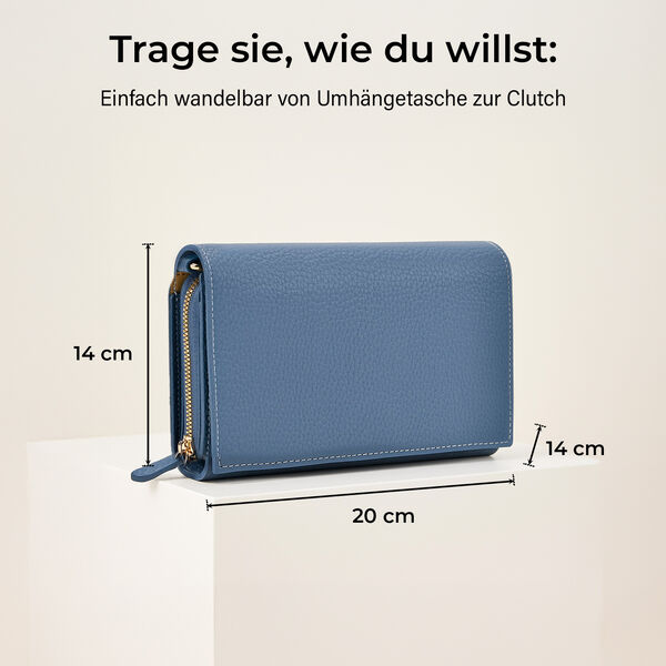 Crossbody-Tasche mit Überschlag, Gliederriemen und RFID-Schutz, 20x4x14 cm, Blau image number 5