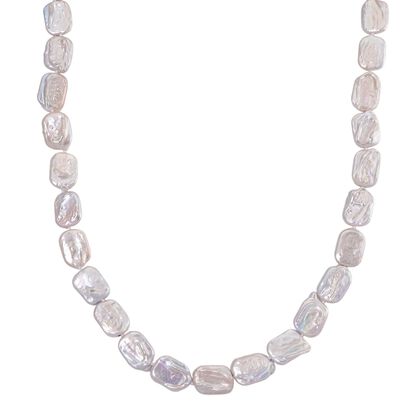 D'Joy Wei&szlig;e Keshi Perle Halskette ca. 50 cm 925 Silber vergoldet