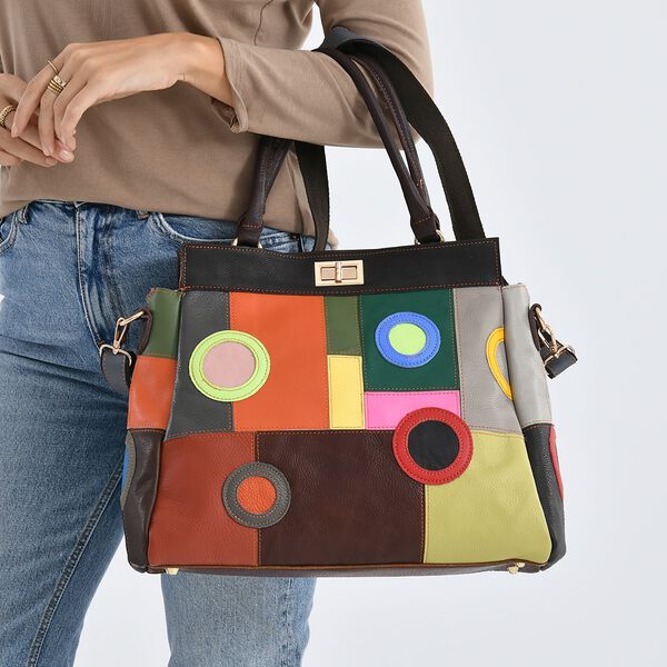 Chaos by Elsie Echtleder Crossbody-Tasche mit RFID-Schutz, 37x14x27cm, mehrfarbiges, matt gepr&auml;gtes Muster image number 3