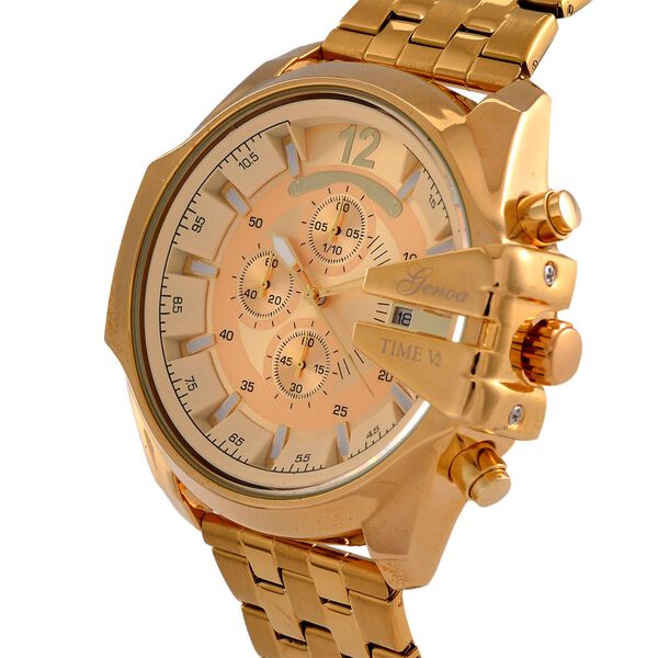 GENOA Japanisches Uhrwerk - Exklusive Uhr mit Pfirsich-Zifferblatt, vergoldetem Edelstahlband und Dornschließe - Pfirsich image number 4