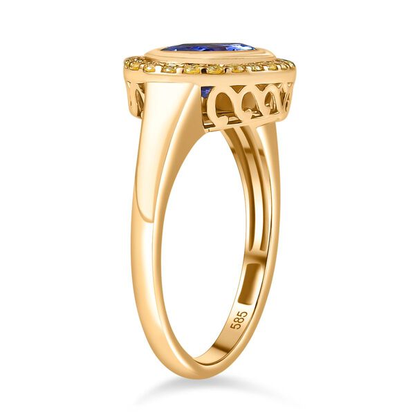 AAA Tansanit und natürlicher gelber Diamant Ring in 585 Gold - 2,17 ct. image number 4