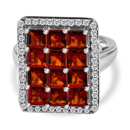 Kirsch Citrin und wei&szlig;er Zirkon-Ring, 925 Silber platiniert (Gr&ouml;&szlig;e 20.00) ca. 4.76 ct