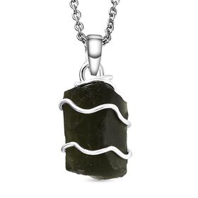 Natürlicher Moldavit-Anhänger mit Kette, 925 Silber, 925 Silber platiniert ca. 7,07 ct
