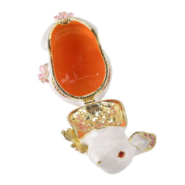 Dekorative Hasenf&ouml;rmige Schmuckbox Metall und Kristalloptik 12 x 7 cm Wei&szlig; image number 6