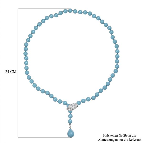 Sleeping Beauty t&uuml;rkisfarbene 8mm Muschelkernperle und wei&szlig;e Zirkonia 60cm Halskette image number 6