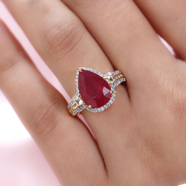 Afrikanischer Rubin und Zirkon-Ring, (Fissure gefüllt), 925 Silber vergoldet image number 3