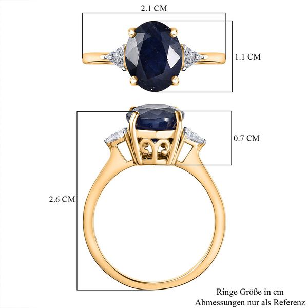 D'Joy Masoala Saphir (Fissure gefüllt), Moissanit Ring 925 Silber 750 Gelb Vergoldet (Größe 18.00) ca. 4,15 ct image number 6