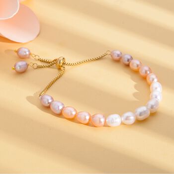 Mehrfarbiges S&uuml;&szlig;wasser Perlen-Armband, ca. 15.25 cm, Edelstahl goldfarben