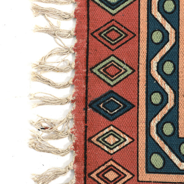 Handgewebter bedruckter Läufer aus 100 % Baumwolle, 180x120 cm, Dunkelblau und Rot image number 6