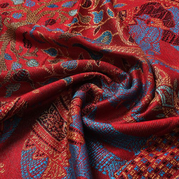 Jamawar-Schal, 3-Schiffchen-Webung, 70x200 cm, Rot image number 8