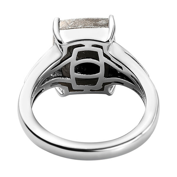 Meteorit und wei&szlig;er Zirkon-Ring, 925 Silber platiniert (Gr&ouml;&szlig;e 17.00) ca. 7.68 ct image number 6