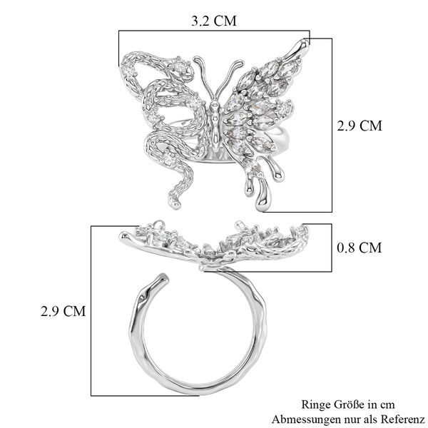 Wei&szlig;er Zirkonia Ring Nickelfreies Messing, flexibel, Silbefarben, (Gr&ouml;&szlig;e 16.00-18.00) image number 5