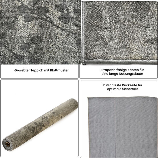 Gewebter Teppich mit Blattmuster, 91x152cm image number 3