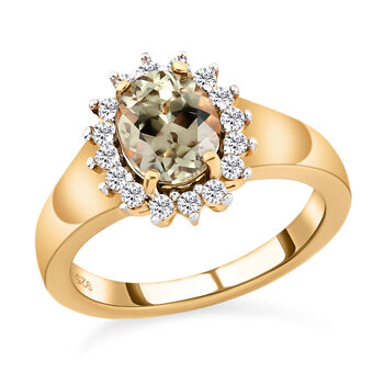 AAA Turkizit und wei&szlig;er Zirkon-Ring, 925 Silber Gelbgold Vermeil  ca. 1,65 ct