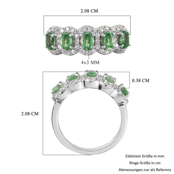 Tsavorit Granat und Zirkon Ring 925 Silber Platin-&Uuml;berzug image number 6