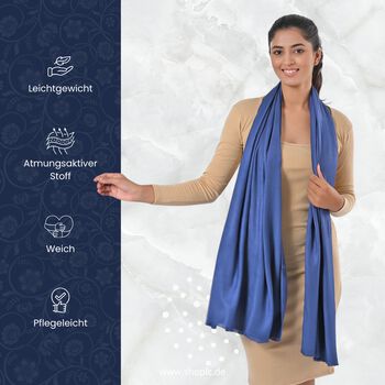 Reiner Viskose-Schal mit Fransen, 70x195cm, Blau