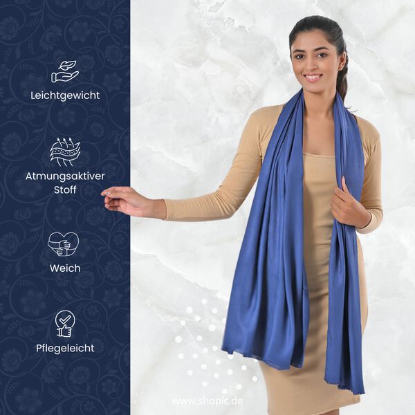 Reiner Viskose-Schal mit Fransen, 70x195cm, Blau image number 4